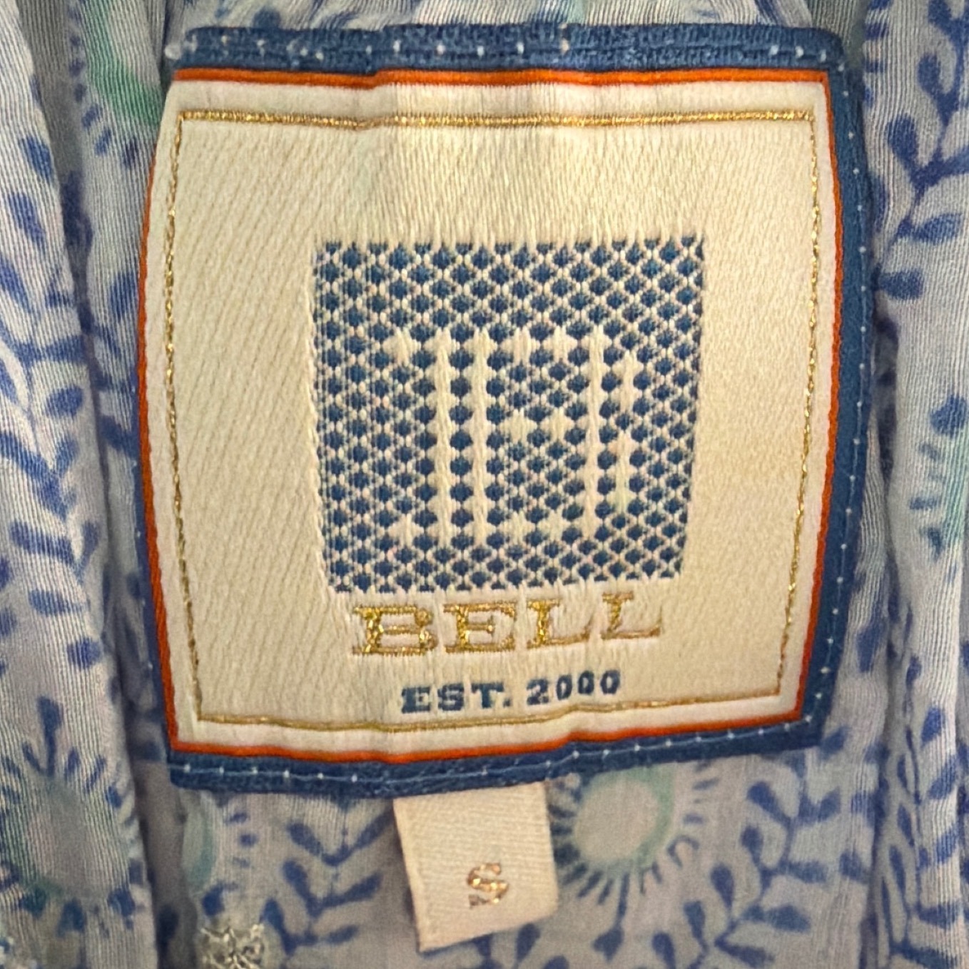 Bell By Alicia Bell Blue White Silk Cotton Block Print Smocked Mini Dress S — image 5 of 8